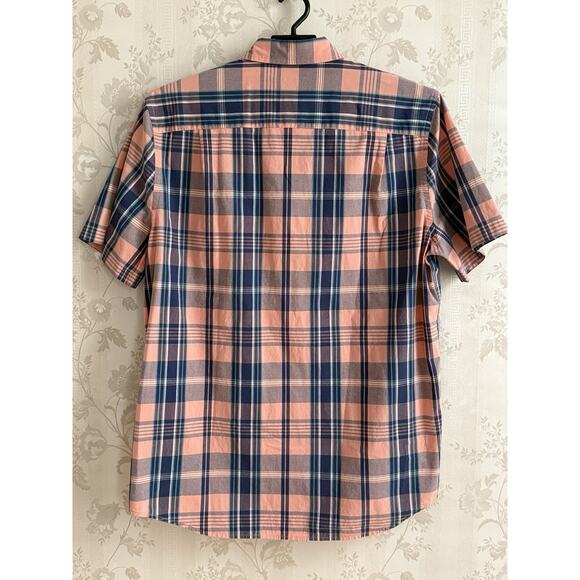 Foundry Button Down Shirt Mens Sz XLT Tall Pink Blue‎ Plaid Short Sleeve Cotton - Picture 2 of 7